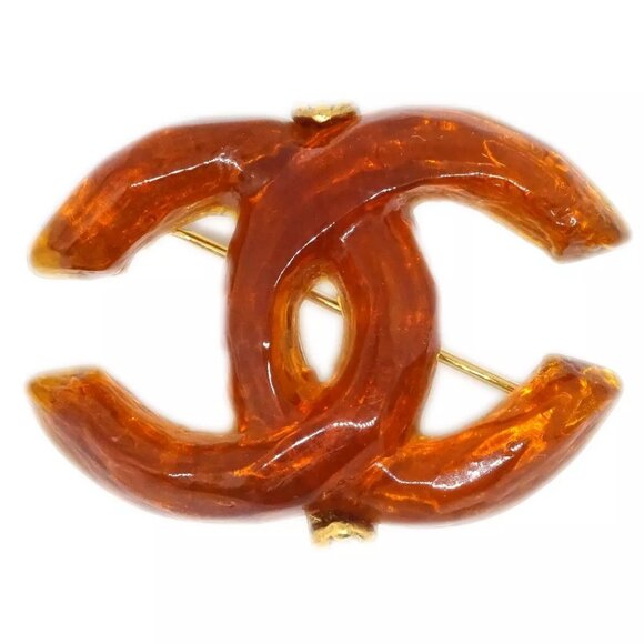 Chanel CC Brooch Pin Brown - Picture 1 of 4